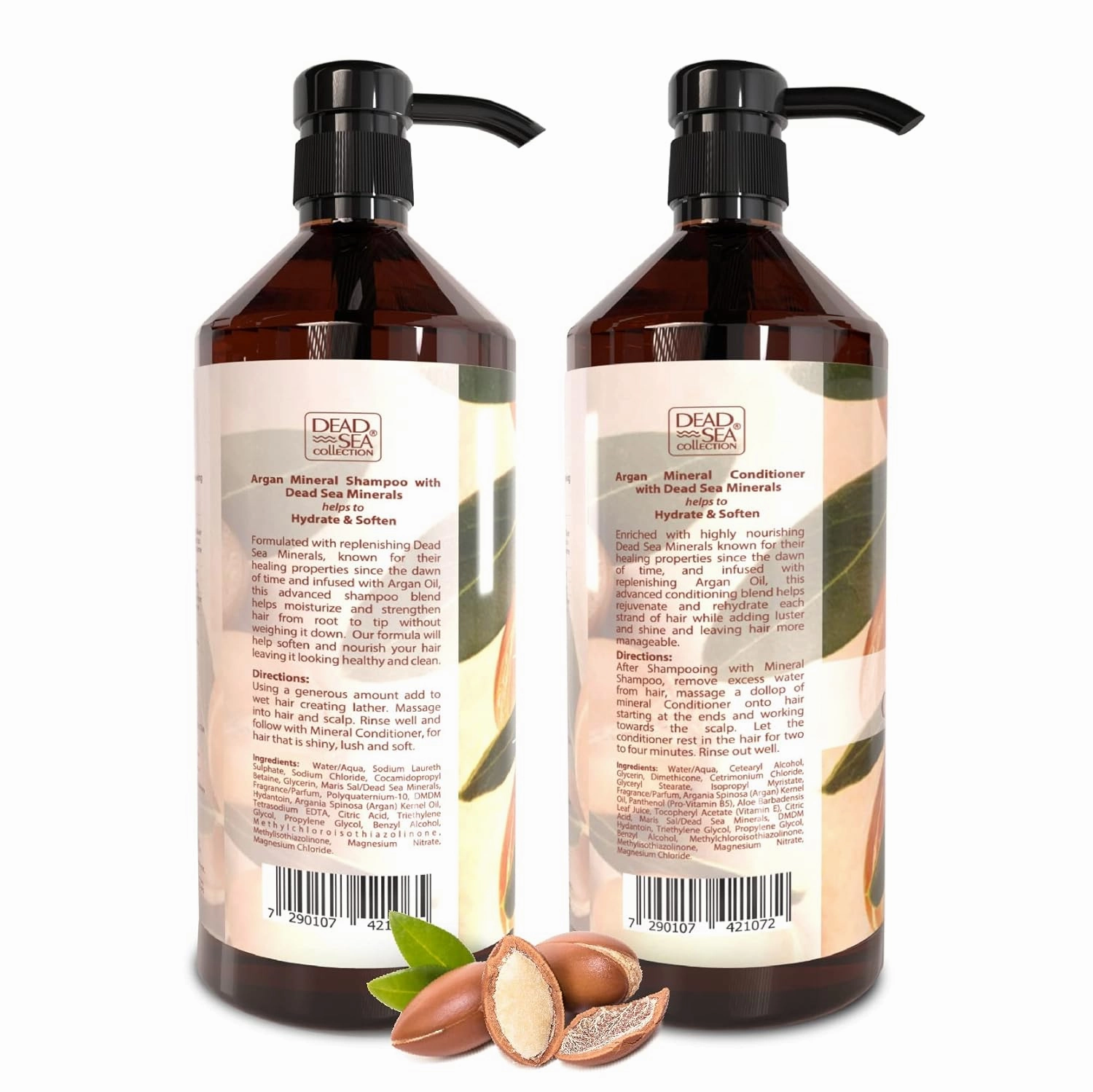 Dead Sea Collection Shampoo and Conditioner Set with Argan Oil – Hydrating Softening Hair Products with Dead Sea Minerals for All Hair Types – Set of 2 Bottles (33.8 & 30.6 Fl. Oz.)