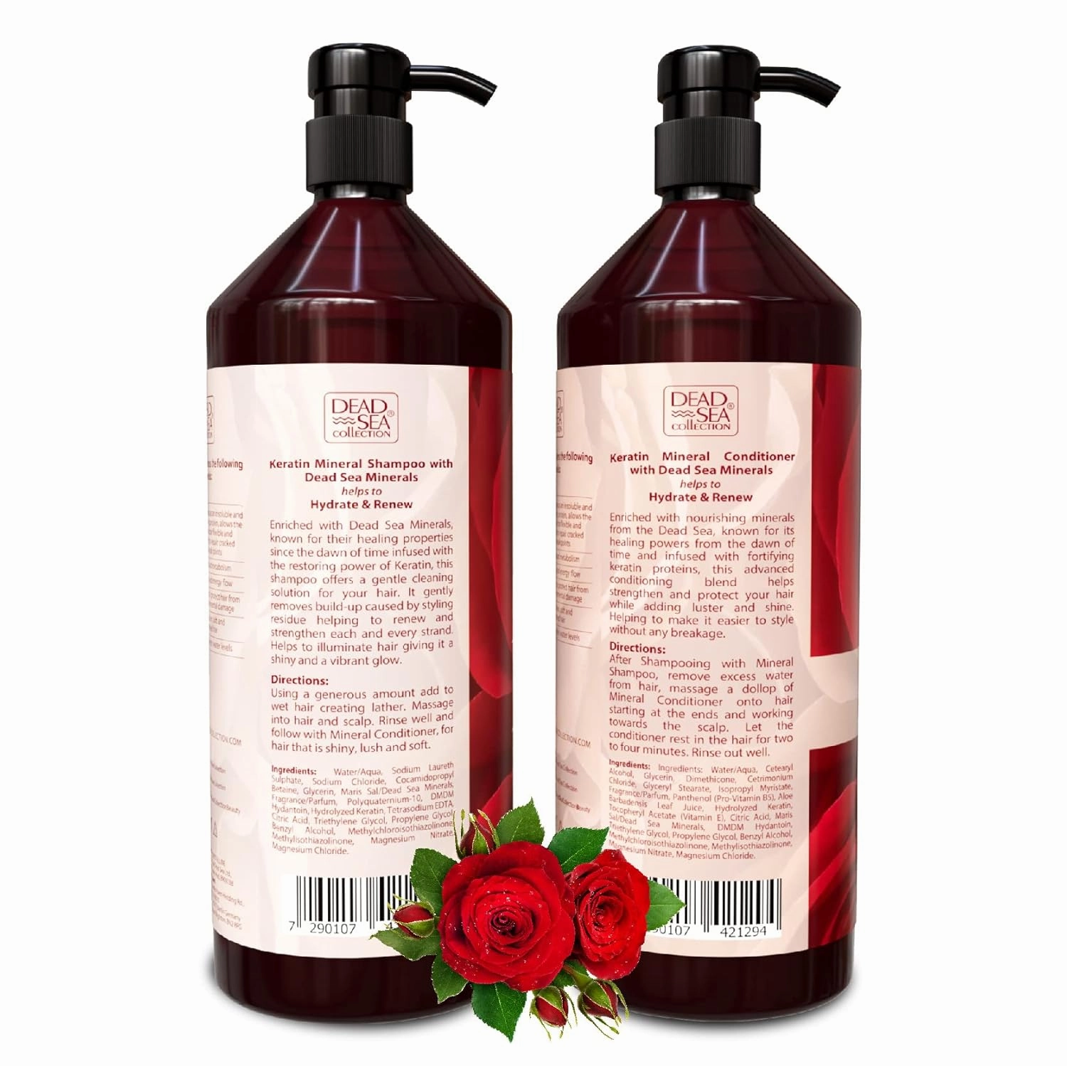 Dead Sea Collection Shampoo and Conditioner Set with Keratin – Hydrating Softening Hair Products with Dead Sea Minerals for All Hair Types – Set of 2 Bottles (33.8 & 30.6 Fl. Oz.)
