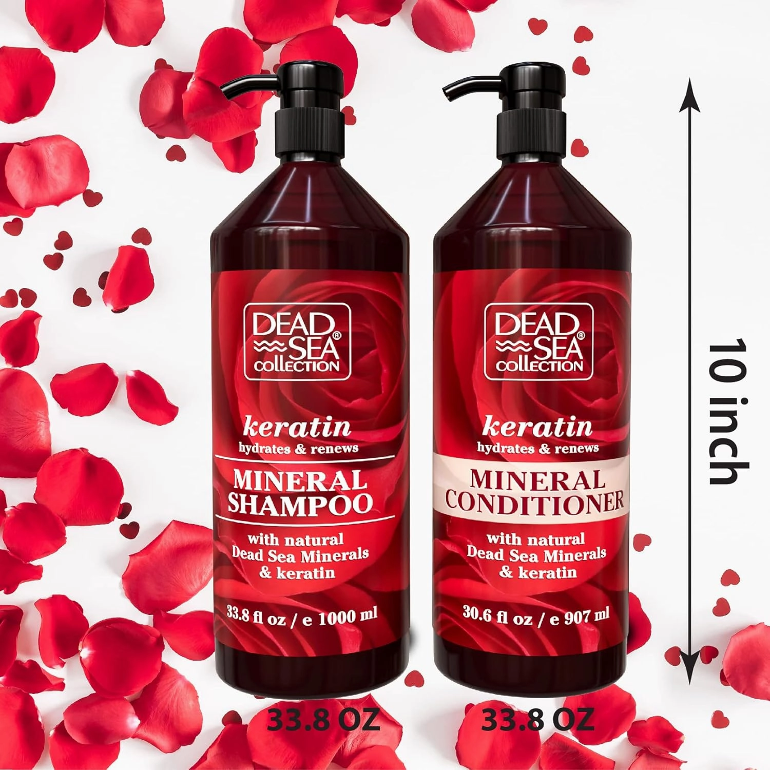 Dead Sea Collection Shampoo and Conditioner Set with Keratin – Hydrating Softening Hair Products with Dead Sea Minerals for All Hair Types – Set of 2 Bottles (33.8 & 30.6 Fl. Oz.)