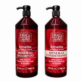 Dead Sea Collection Shampoo and Conditioner Set with Keratin – Hydrating Softening Hair Products with Dead Sea Minerals for All Hair Types – Set of 2 Bottles (33.8 & 30.6 Fl. Oz.)