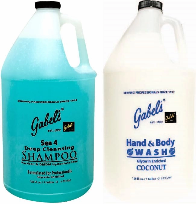 Deep Cleansing Shampoo Sea 4 and Coconut Hand and Body Wash (Sealed Gallon) Hotel/SPA/Fitness/Vacation Rentals/Guess Room Direct with Sealed Protection with black logo label