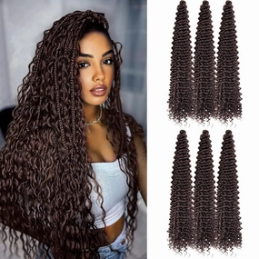 Deep Curly Crochet Hair Extensions 22Inch 6Packs Cherry Chocolate Brown Crochet Hair Extensions for Boho Braids Synthetic Twist Ripple Prestretched Braiding Hair for Women 90g/pack(#33)