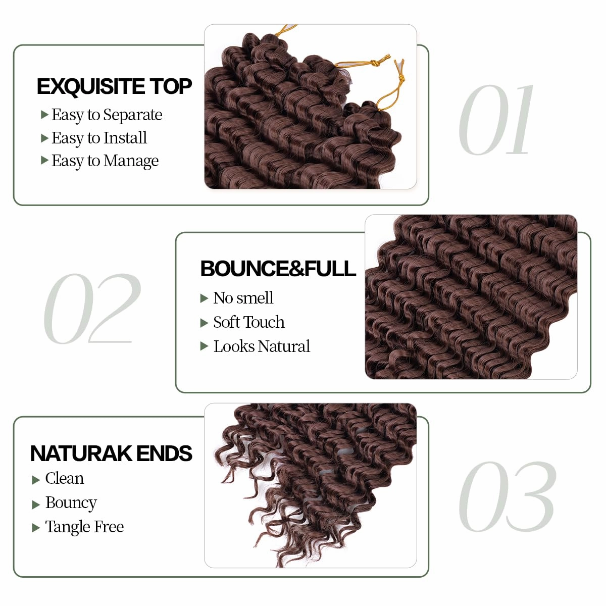 Deep Curly Crochet Hair Extensions 22Inch 6Packs Cherry Chocolate Brown Crochet Hair Extensions for Boho Braids Synthetic Twist Ripple Prestretched Braiding Hair for Women 90g/pack(#33)