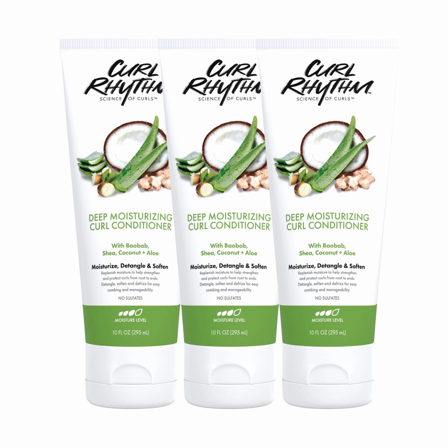 Deep Moisturizing Curl Conditioner for Curly Hair - Detangle, Soften & Frizz Free Shine with Shea Butter, Coconut & Aloe For Wavy, Kinky Coily Hair - Sulfate Free - 10 Fl Oz (3 Pack)