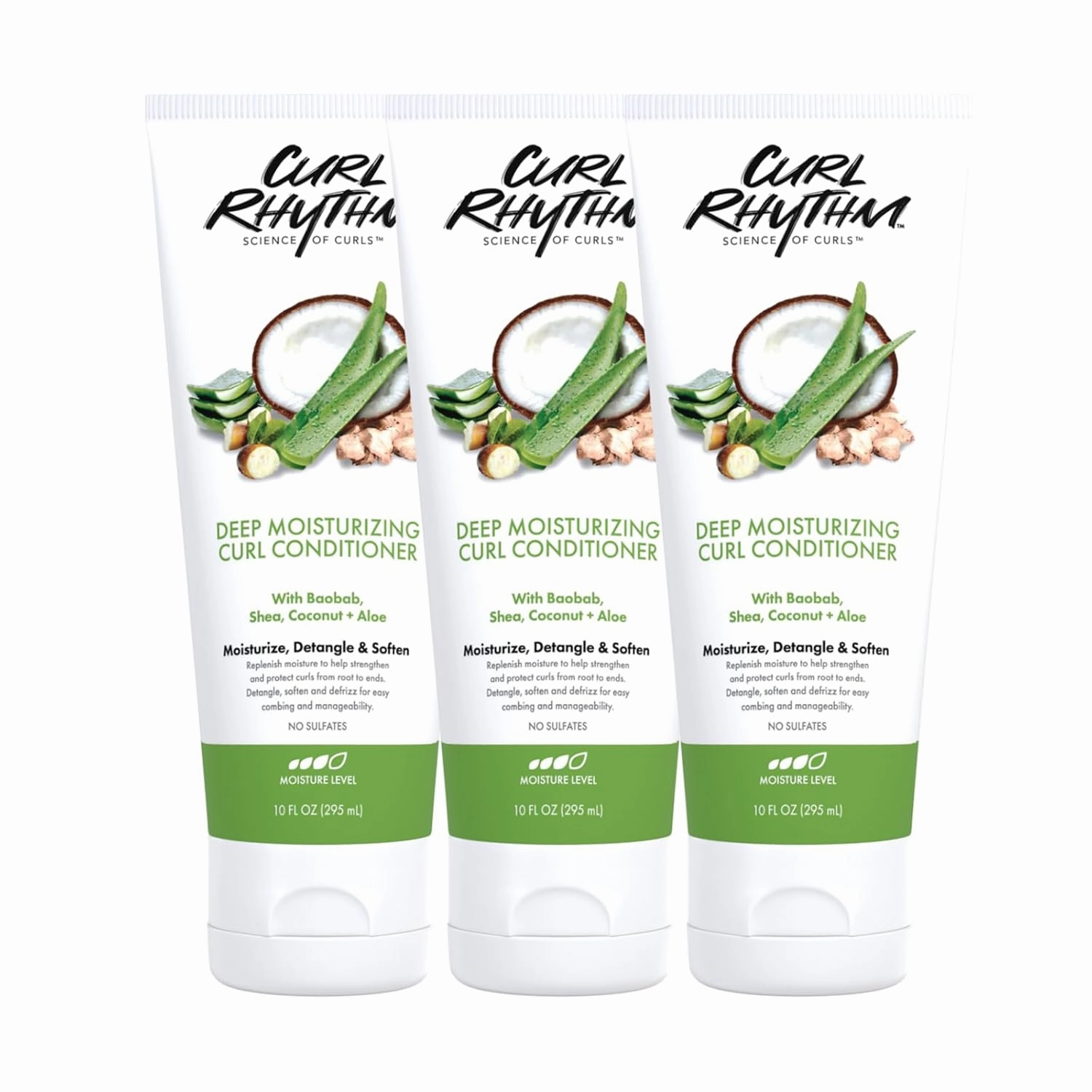 Deep Moisturizing Curl Conditioner for Curly Hair - Detangle, Soften & Frizz Free Shine with Shea Butter, Coconut & Aloe For Wavy, Kinky Coily Hair - Sulfate Free - 10 Fl Oz (3 Pack)