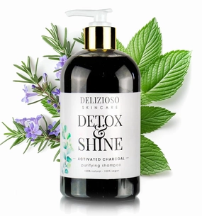 Delizioso Skincare Detox & Shine Activated Charcoal 100% Natural & Vegan Purifying Shampoo