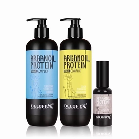 Delofil Argan Oil Protein Hair Care Set, Shampoo and Conditioner with Argan Oil, 3 Piece Professional Treatment
