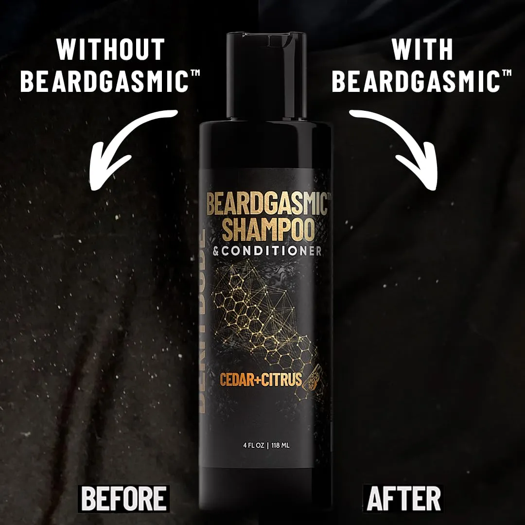 Derm Dude BeardGasmic 2-in-1 Beard Shampoo & Conditioner for Men | Formulated with Aloe Vera & Vitamin E to Clean, Hydrate & Nourish For Thicker Fuller-Looking Beard | Sulfate-Free, Cedar & Citrus 4oz