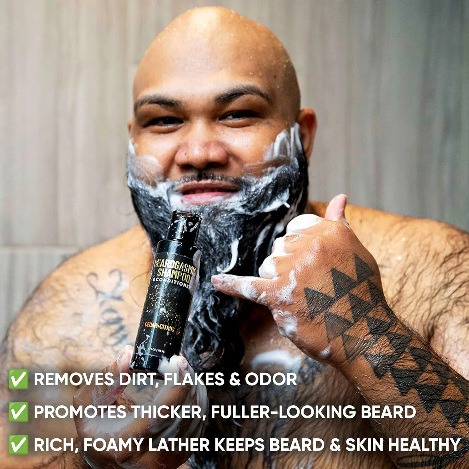 Derm Dude BeardGasmic 2-in-1 Beard Shampoo & Conditioner for Men | Formulated with Aloe Vera & Vitamin E to Clean, Hydrate & Nourish For Thicker Fuller-Looking Beard | Sulfate-Free, Cedar & Citrus 4oz