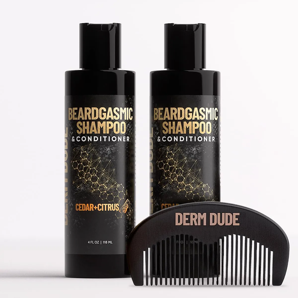 Derm Dude BeardGasmic 2-in-1 Beard Shampoo & Conditioner for Men | Formulated with Aloe Vera & Vitamin E to Clean, Hydrate & Nourish For Thicker Fuller-Looking Beard | Sulfate-Free, Cedar & Citrus 4oz