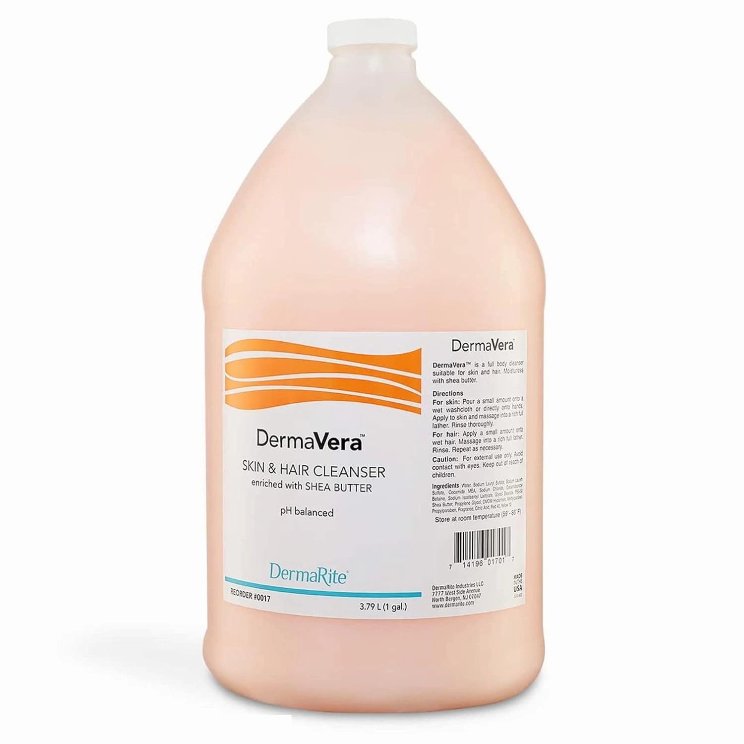 DermaRite's DermaVera Skin & Hair Cleanser - Shampoo and Body Wash with Moisturizing Shea Butter, pH Balanced - 1 Gallon, 4 Count