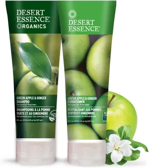 Desert Essence Green Apple & Ginger Shampoo & Conditioner Bundle - 8 Fl Ounce - Volume For Fine Hair - Natural - Deep Moisturizing - Antioxidants - Maca Root - Softer & Shinier - Smooth & Silky