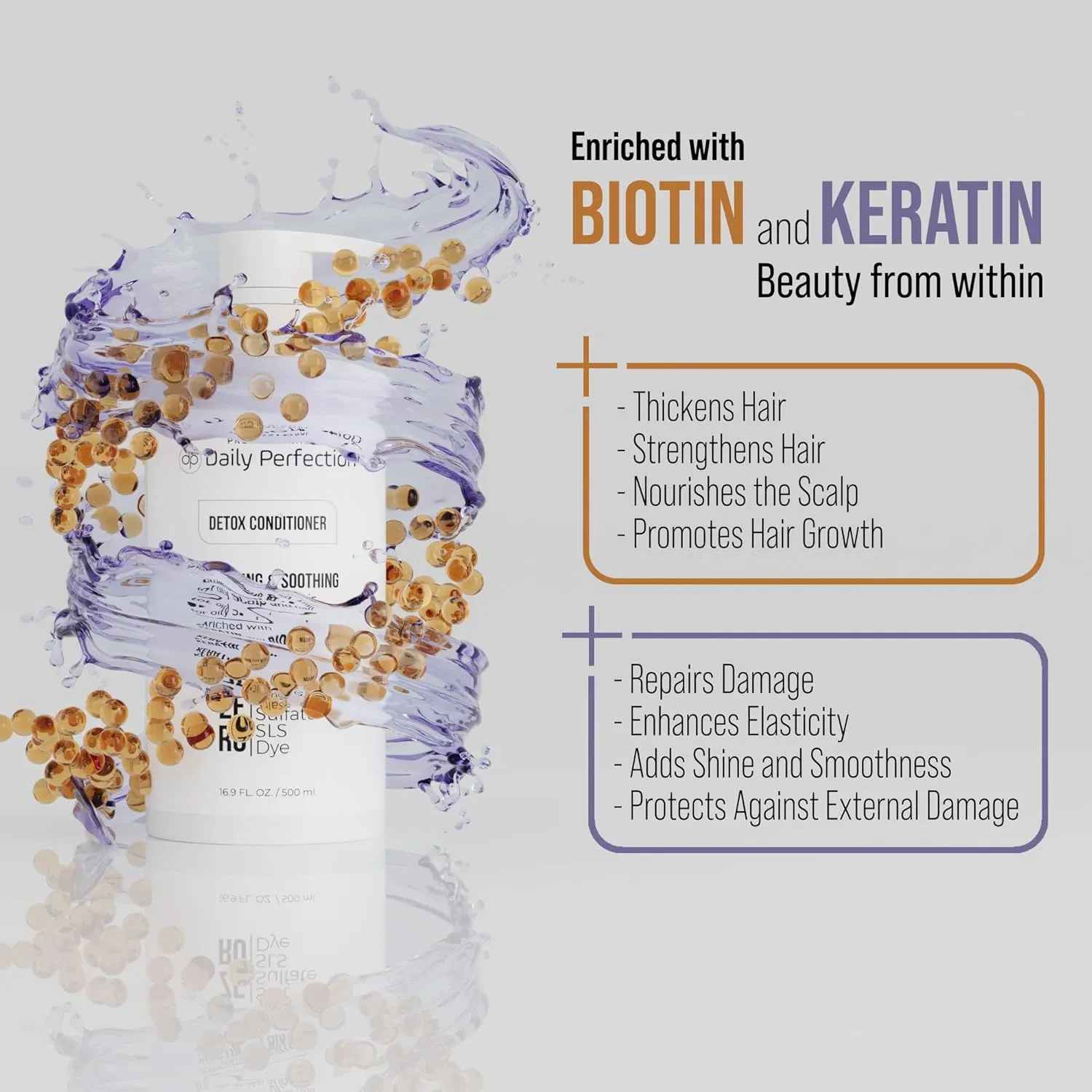 Detox Conditioner to Remove Build-Up, Oil, and Dirt. Salon-Grade Formula with Biotin and Keratin, Salt-Free, Sulfate-Free, and Paraben-Free for Clean, Refreshed Hair.