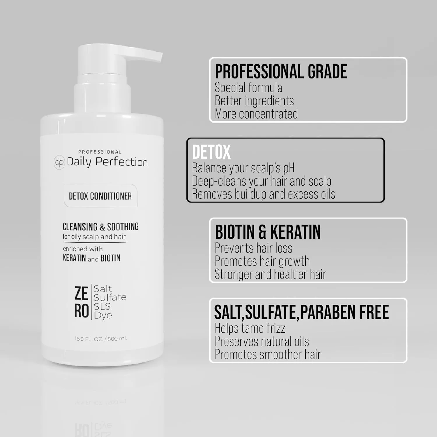 Detox Conditioner to Remove Build-Up, Oil, and Dirt. Salon-Grade Formula with Biotin and Keratin, Salt-Free, Sulfate-Free, and Paraben-Free for Clean, Refreshed Hair.