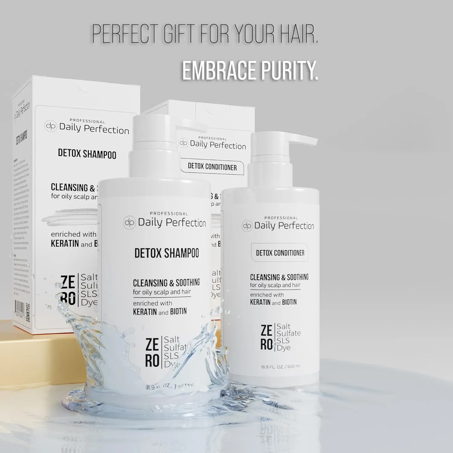 Detox Shampoo and Conditioner to Remove Build-Up, Oil, and Dirt. Salon-Grade Formula with Biotin and Keratin, Salt-Free, Sulfate-Free, and Paraben-Free for Clean, Refreshed Hair.