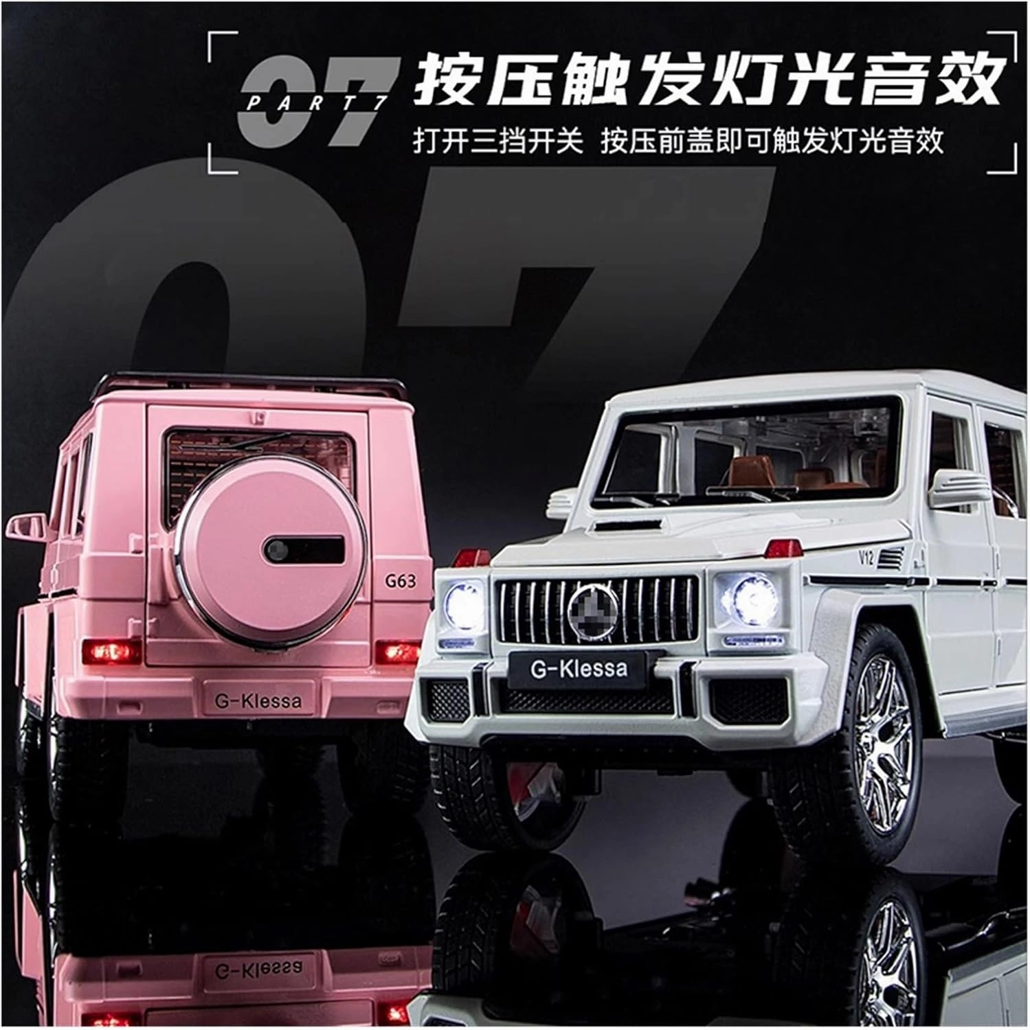 Die Casting 1:24 for Mercedes-Benz G63 SUV 6 * 6 Alloy Simulation Car Model Sound and Light Pull-Back Miniature Model Collection Presents(G63 Pink)