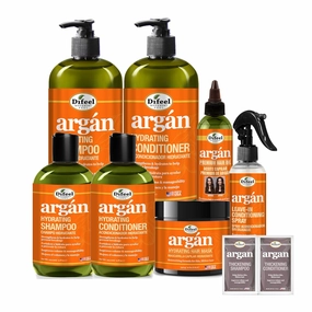 Difeel Argan Hydrating Shampoo & Conditioner Collection - 8 Piece Set, Includes Hair Oil, Mask, Leave in Spray, Travel Size - Sulfate Free, Paraben Free, Phthalate Free, Color Safe