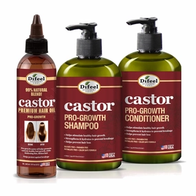 Difeel Pro-Growth Hair Care Set with Castor Oil - 3-PC Style: Shampoo & Conditioner 12oz EACH, & Hair Oil 8oz