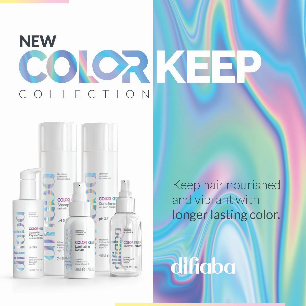 Difiaba - Color Keep Conditioner for Color-Treated Hair - Extends the Life of Any Color - Infused with Sunflower Seed Extract, Coconut, & Argan Oil - Reduces Frizz - Adds Shine (8.5)