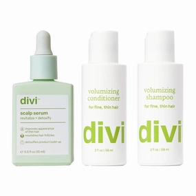 Divi Healthy Hair Goals Mini Kit, Scalp Serum for Thinning Hair 15ml   Volumizing Shampoo Travel Size 2oz   Volumizing Conditioner Travel Size 2oz, 3 Piece Set