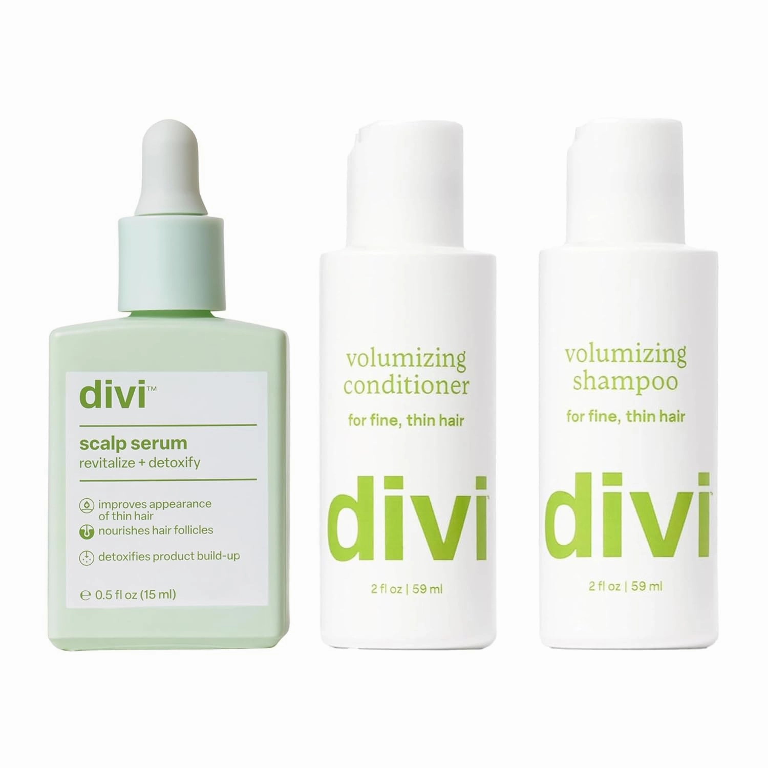 Divi Healthy Hair Goals Mini Kit, Scalp Serum for Thinning Hair 15ml   Volumizing Shampoo Travel Size 2oz   Volumizing Conditioner Travel Size 2oz, 3 Piece Set