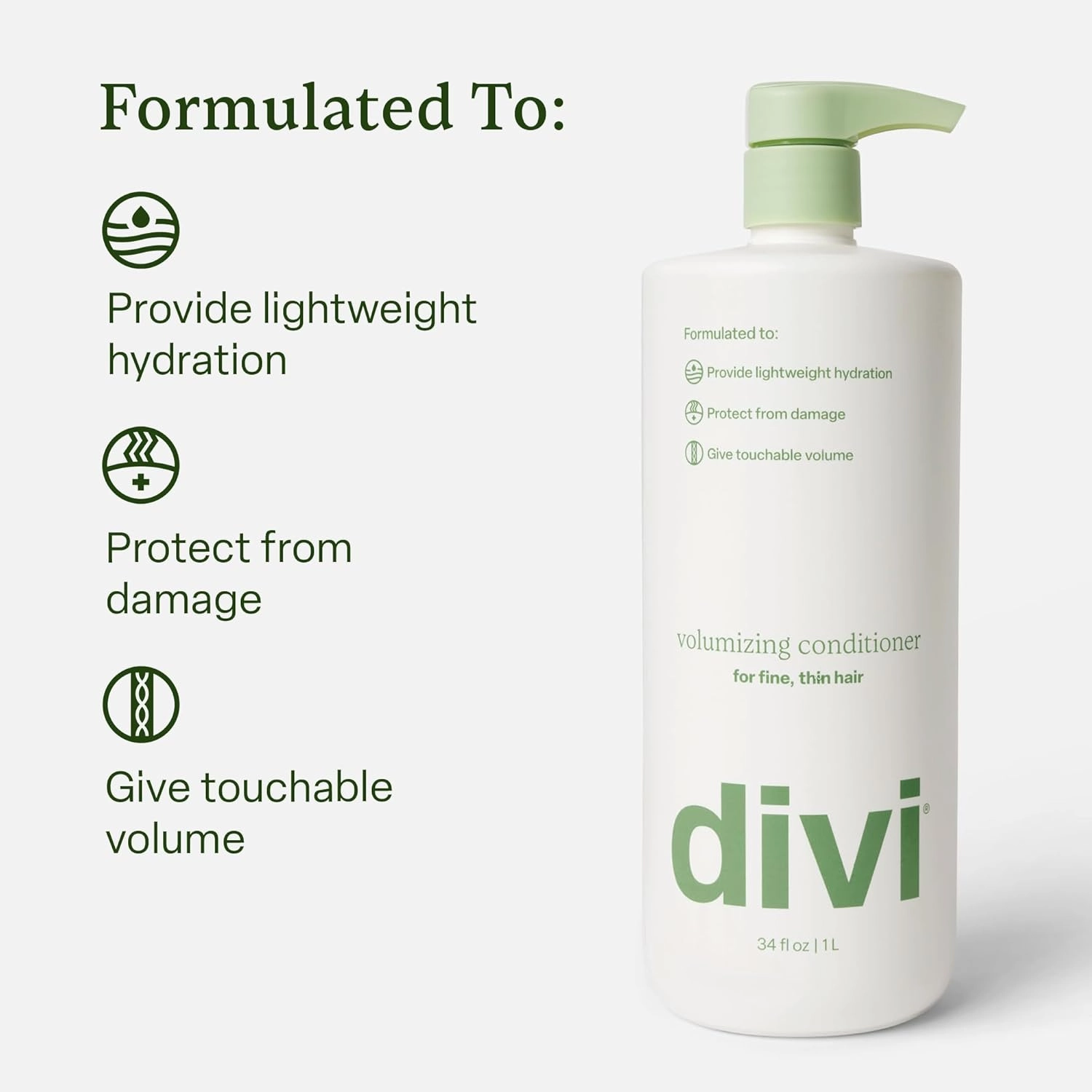 Divi Volumizing Conditioner for Women and Men - Lightweight Volume Conditioner for Fine Hair - Designed to Strengthen and Protect the Hair from Damage, 1L