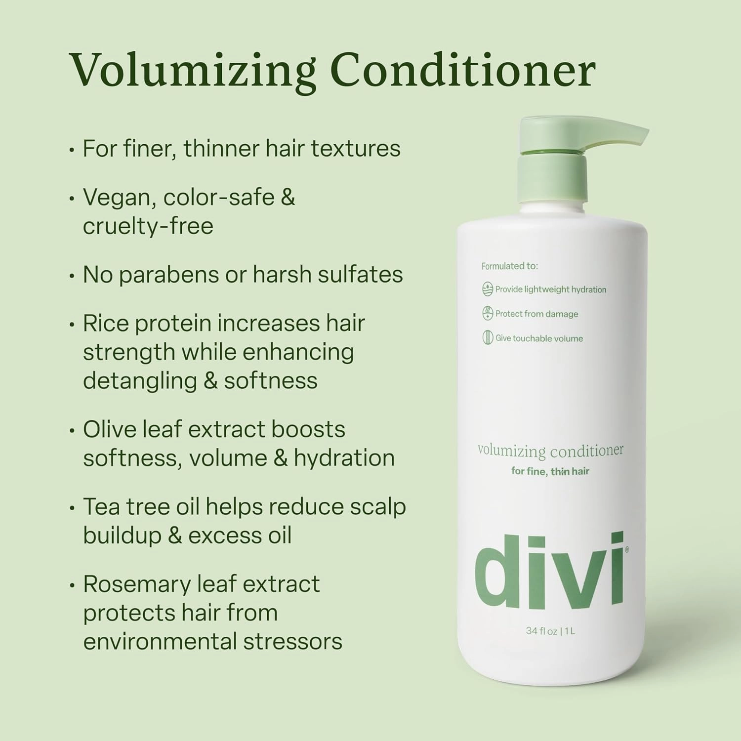 Divi Volumizing Conditioner for Women and Men - Lightweight Volume Conditioner for Fine Hair - Designed to Strengthen and Protect the Hair from Damage, 1L