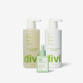 Divi Volumizing Starter Bundle for Women and Men - Includes Volumizing Shampoo, Conditioner, and Scalp Serum for Healthy, Fuller Hair - Lightweight Hair Care for Fine and Thinning Hair, 3-Piece Set