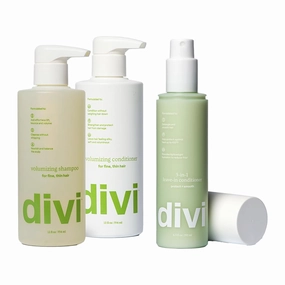 Divi Wash Day Essentials for Fine and Thinning Hair, Volumizing Shampoo, Conditioner, Leave-In Conditioner, 3-Piece Set