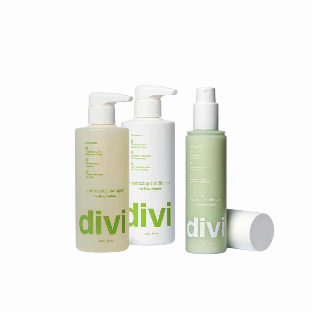 Divi Wash Day Essentials for Fine and Thinning Hair, Volumizing Shampoo, Conditioner, Leave-In Conditioner, 3-Piece Set
