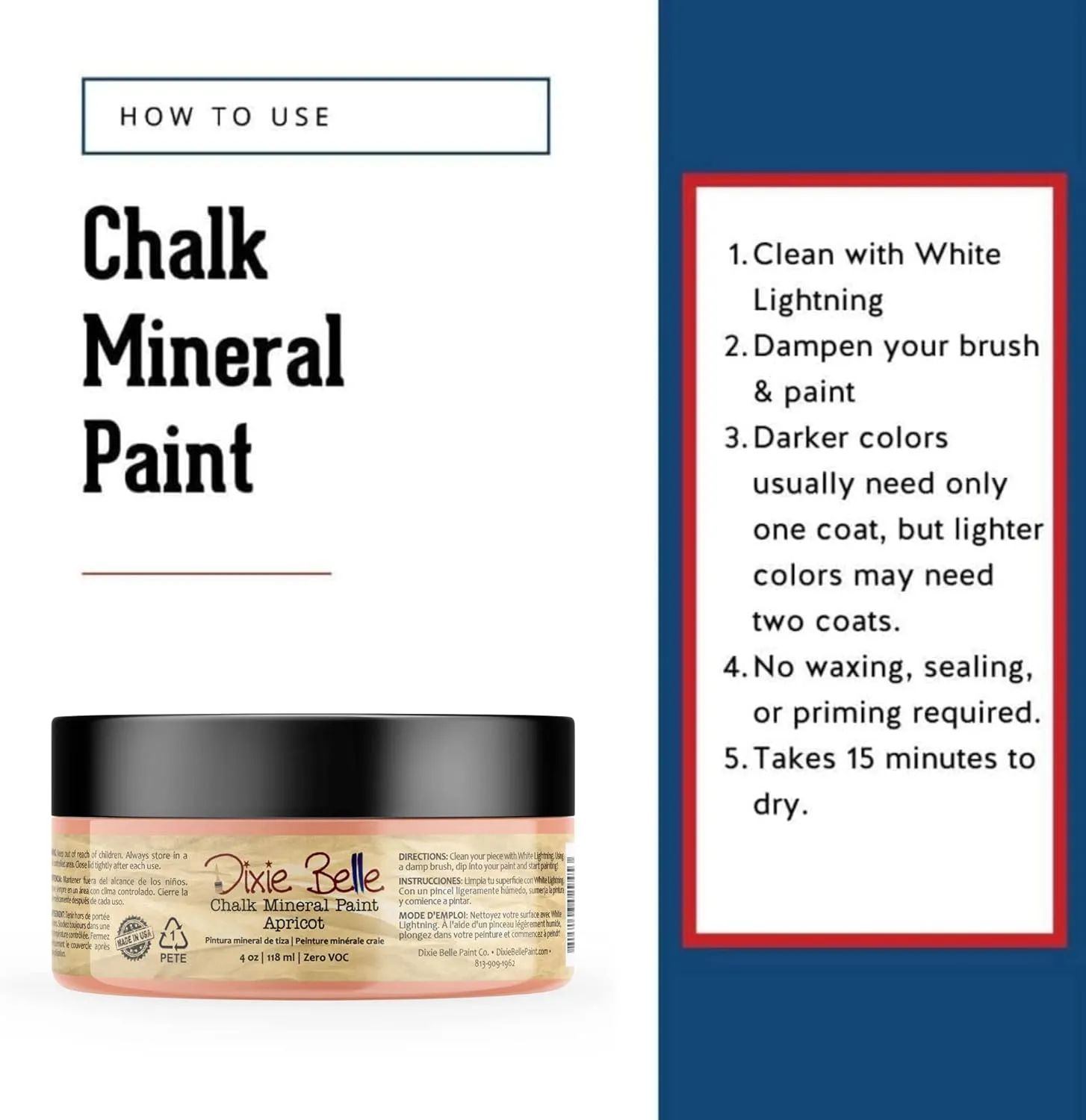 Dixie Belle Paint Company Chalk Finish Furniture Paint - Apricot (4oz) - Matte Pastel Orange Chic Chalk Mineral DIY Furniture Paint