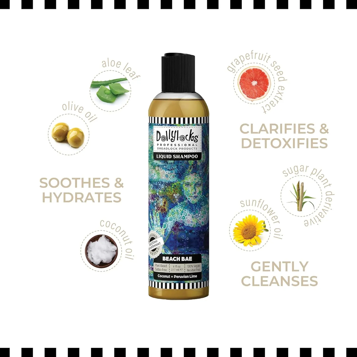 Dollylocks Liquid Shampoo – Plant-Based, Residue-Free Loc Shampoo, pH Balanced & Vegan (Beach Bae Scent, 8oz)
