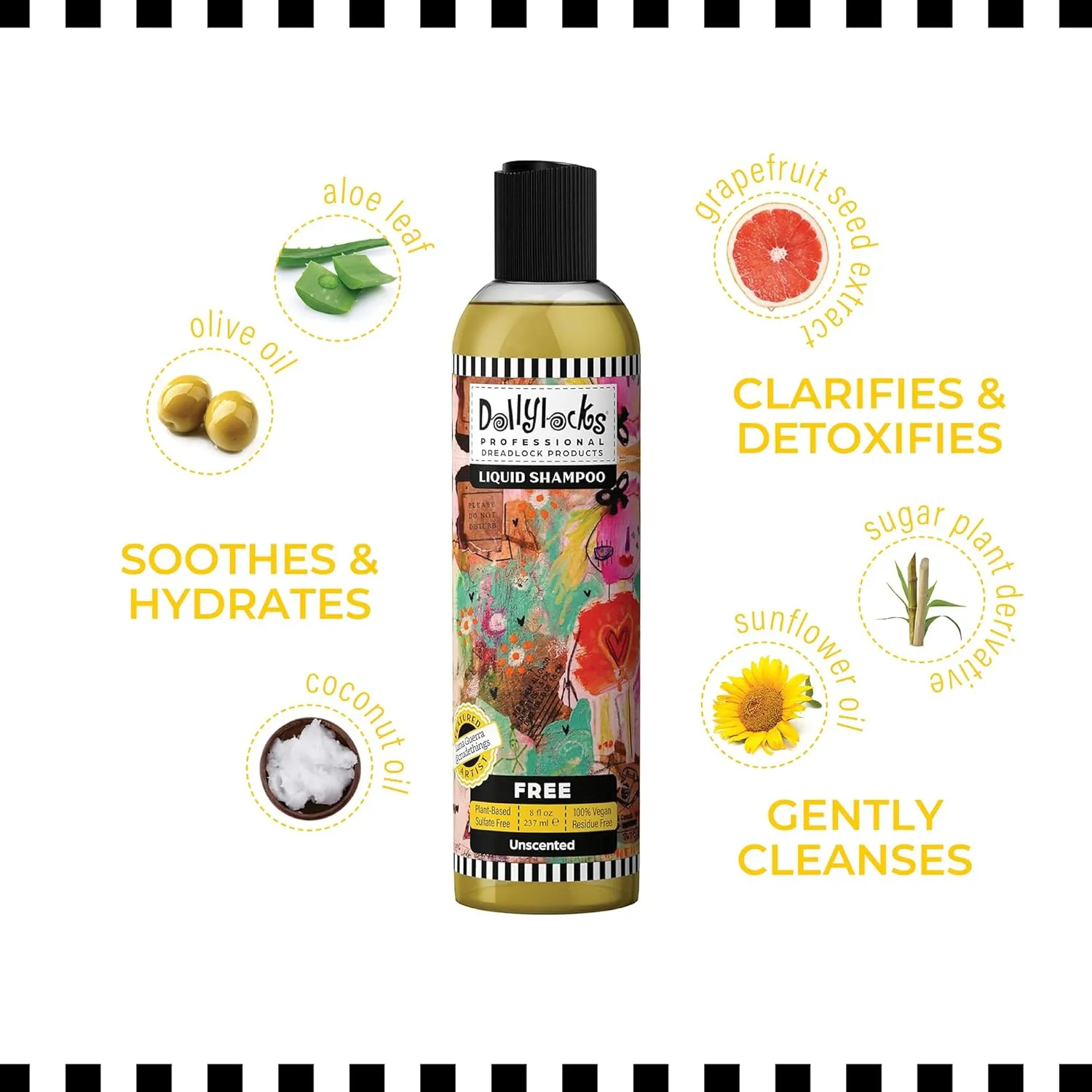 Dollylocks Liquid Shampoo – Plant-Based, Residue-Free Loc Shampoo, pH-Balanced & Vegan (Free Scent, 8oz)