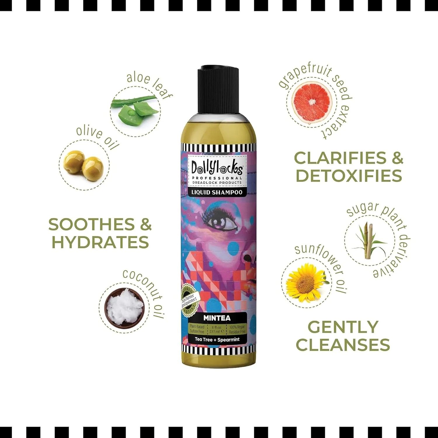 Dollylocks Liquid Shampoo – Plant-Based, Residue-Free Loc Shampoo, pH-Balanced & Vegan (Mintea Scent, 8oz)