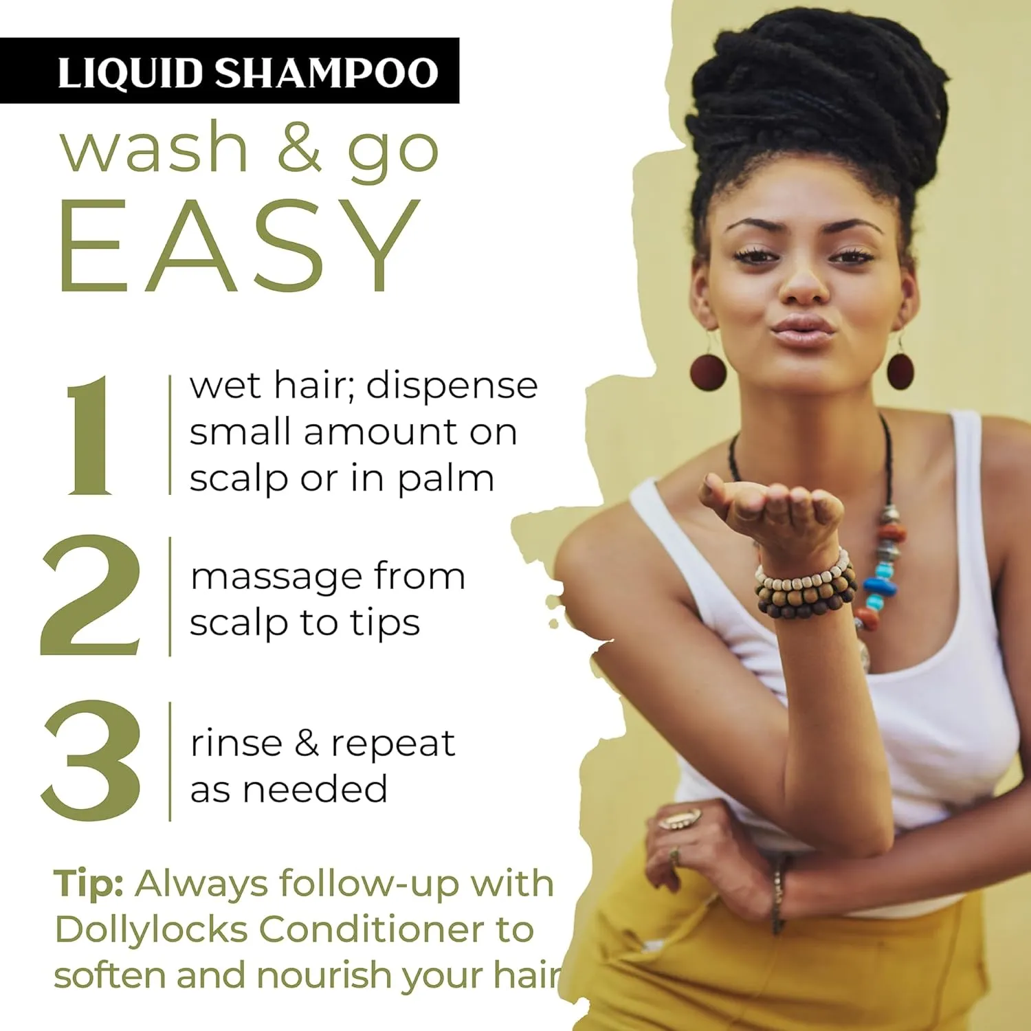 Dollylocks Liquid Shampoo – Plant-Based, Residue-Free Loc Shampoo, pH-Balanced & Vegan (Mintea Scent, 8oz)
