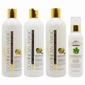 Dominican Magic Nourishing Shampoo & Conditioner & Moisture Lock Leave on & Silk Shine Serum 6oz "Set"