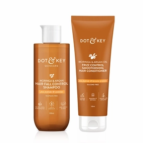 Dot&Key Moringa and Argan Shampoo & Conditioner Combo | Hair Fall Control Shampoo (200ml) With Pea Peptide & Cysteine | Fizz Control Smoothening Hair Conditioner (120ml) | For Strong & Smooth Hair
