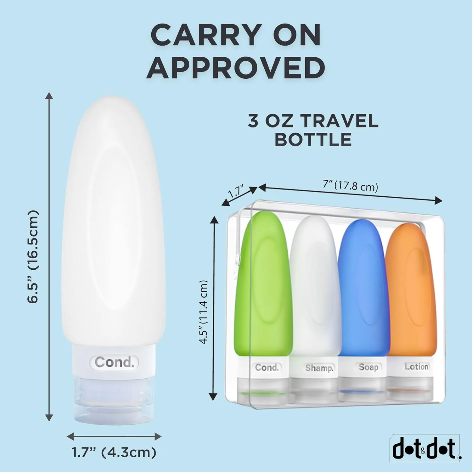 Dot&Dot Leak Proof Travel Bottles - TSA Approved 3oz Silicone Toiletries Travel Shampoo & Conditioner Containers with Labels