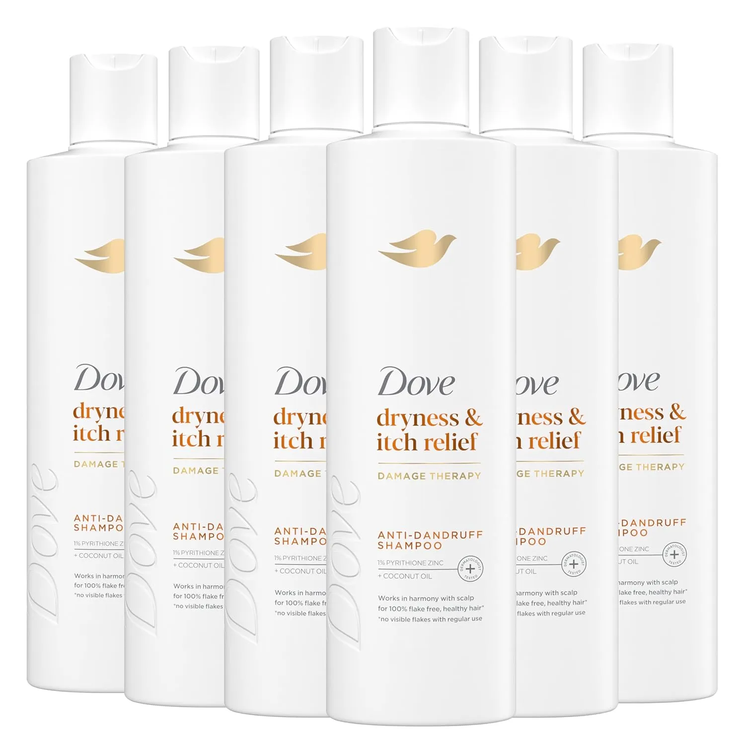Dove Damage Therapy Derma Shampoo Dryness   Itch Pack of 6 for Flaky Scalp with Pyrithione Zinc and Coconut Oil 12 Fl Oz