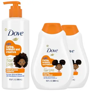 Dove Kids Moisturizing Shampoo   Styling Curl Cream Twin Pack – “Hair Love” Curly Hair Products for Kids, Coconut Cookie Scent (3 Piece Set)