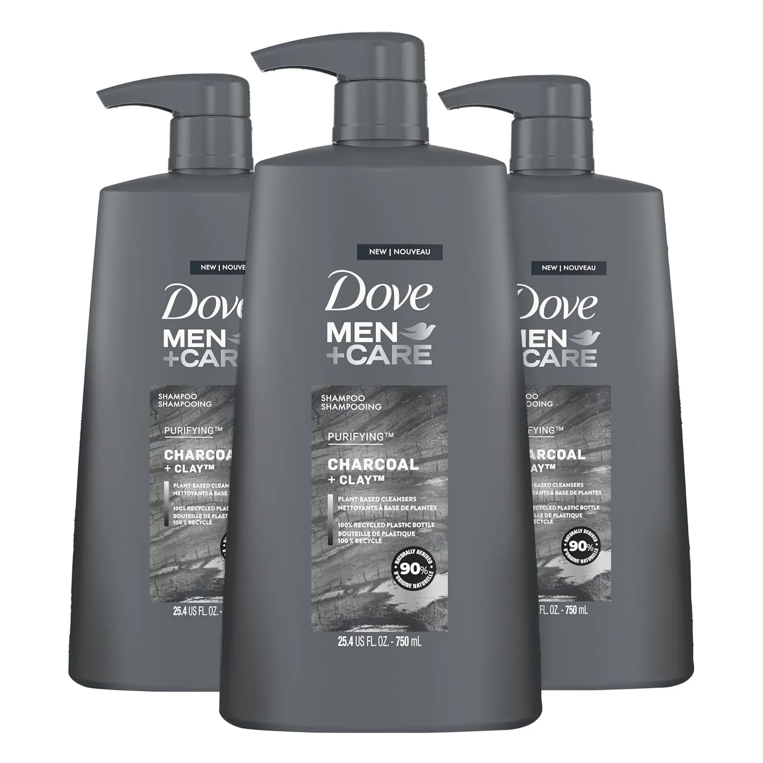 DOVE MEN   CARE Shampoo Charcoal   Clay 3 Count For Healthy-Looking Hair Naturally Derived Plant Based Cleansers 25.4 oz