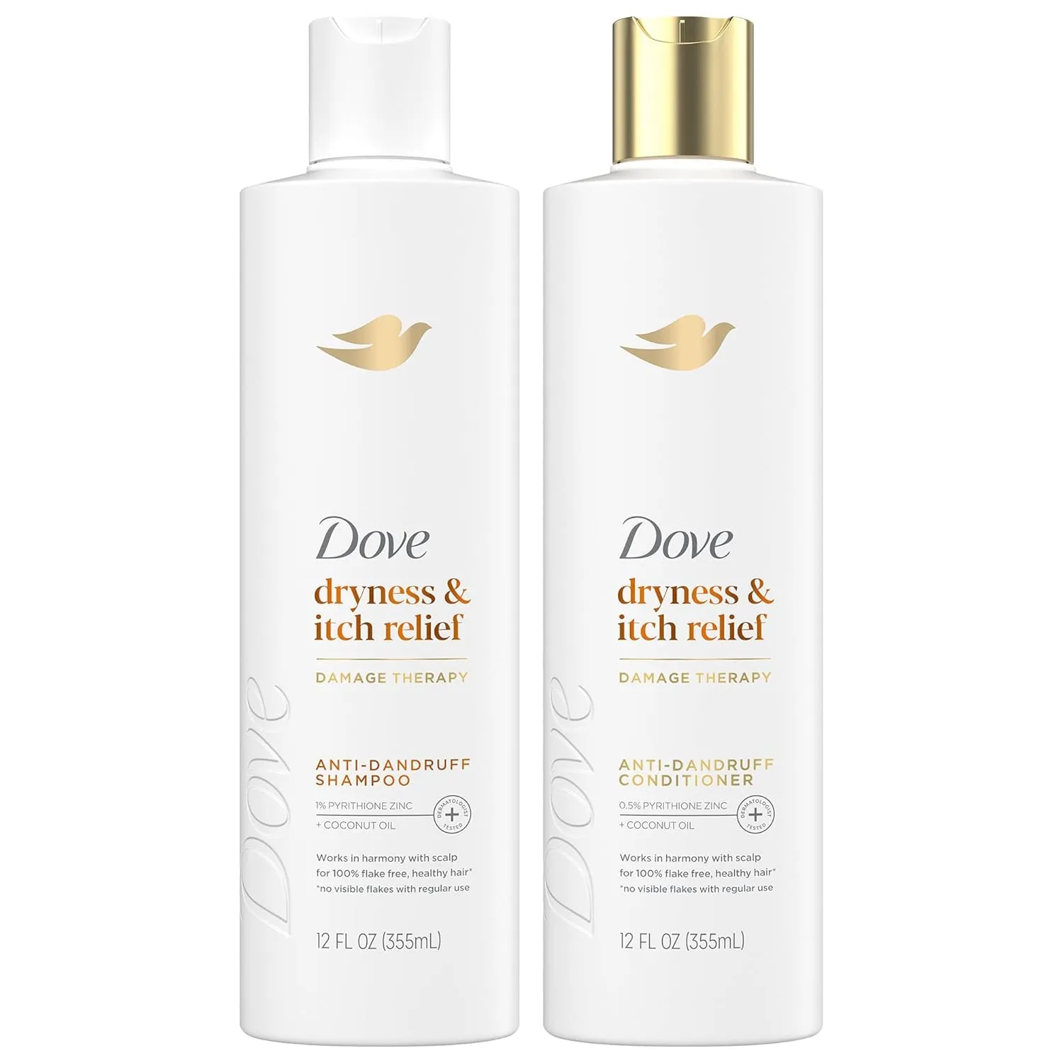 Dove Shampoo and Conditioner Set - DermaCare Scalp Dryness & Itch Relief, Pyrithione Zinc Shampoo and Conditioner, Anti-Dandruff, Anti-Frizz, Smoothing Hair Care, 12 Oz (2 Piece Set)