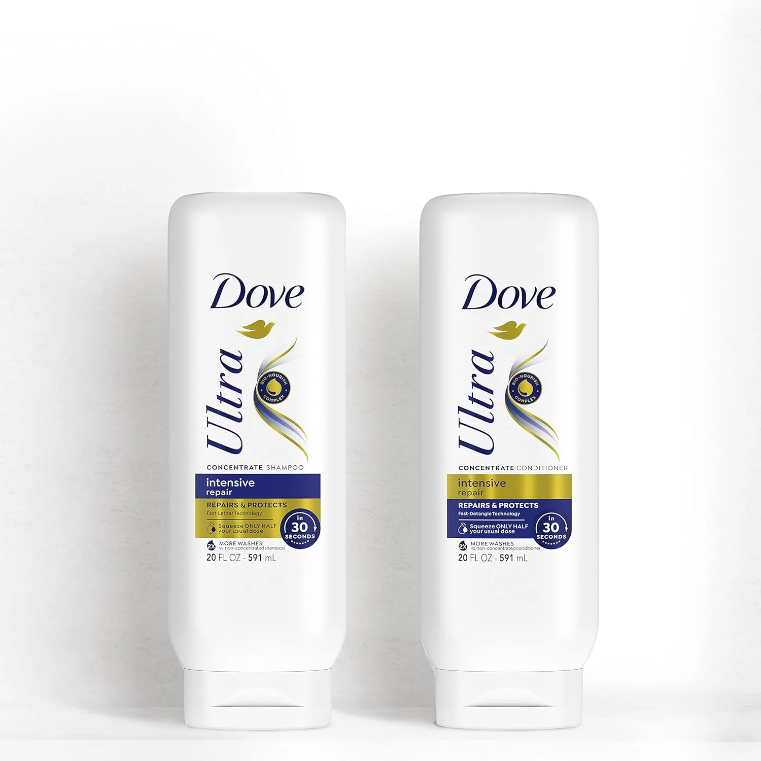 Dove Ultra Intensive Repair Concentrate Shampoo And Conditioner For Damaged Hair Repairs And Protects In 30 Seconds, Fast-Lather And Fast-Detangle Technology, 2X More Washes, Combo Pack