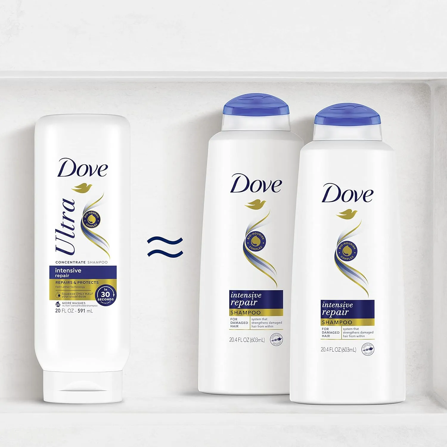 Dove Ultra Intensive Repair Concentrate Shampoo And Conditioner For Damaged Hair Repairs And Protects In 30 Seconds, Fast-Lather And Fast-Detangle Technology, 2X More Washes, Combo Pack