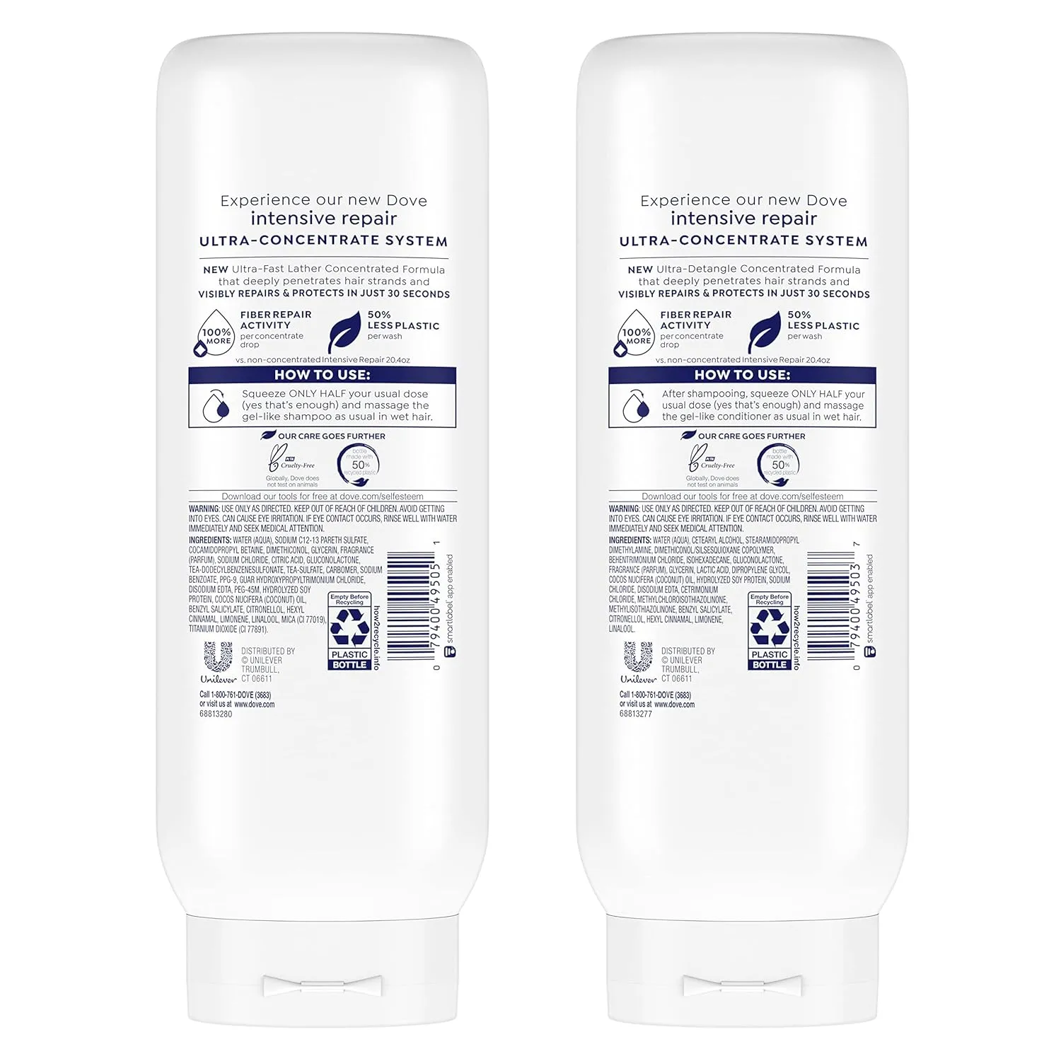 Dove Ultra Intensive Repair Concentrate Shampoo And Conditioner For Damaged Hair Repairs And Protects In 30 Seconds, Fast-Lather And Fast-Detangle Technology, 2X More Washes, Combo Pack