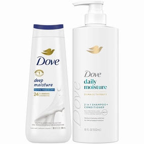 Dove 2-in-1 Shampoo & Conditioner, Daily Moisture Deep Moisture Body Wash – Deep Hydration for Revitalizing Dry Hair and Skin (2 Piece Set)