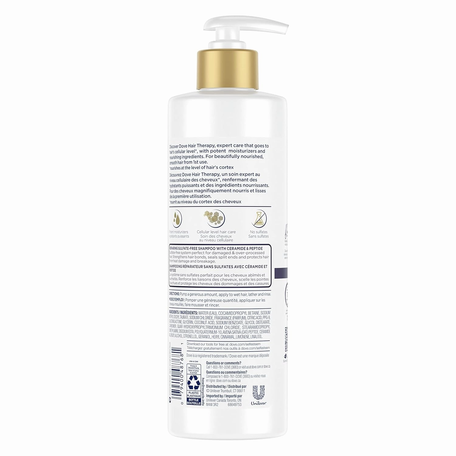 Dove Hair Therapy Shampoo Hair Care For Split Ends and Damaged Hair Rescue and Protect Sulfate Free Shampoo 13.5 oz