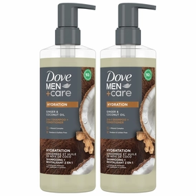 Dove Men Care Shampoo and Conditioner 2-in-1, 2-Pack – Hydration Formula with Biotin & Mineral Complex, Ginger & Coconut Oil, 17.5 Oz Ea