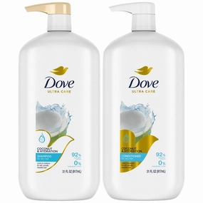 Dove Shampoo and Conditioner Set, Coconut & Hydration, Family Size – Moisturizing Hair Products for Dry Hair, Coconut Water & Sweet Lime Scent, 31 Oz Ea