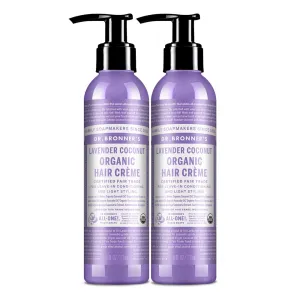 Dr. Bronner’s Organic Hair Crème Leave-In Conditioner Styling Cream Anti Frizz Hair Product for Women & Men Hair Cream USDA Organic, Cruelty Free, Lavender Coconut - 6oz 2 Pack